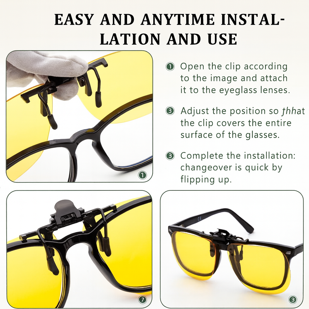 Epavouos Polarized Clip-On Night Driving Glasses UV400 for Eyeglass Wearers