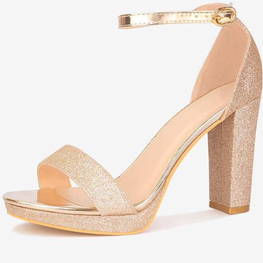 Mulanka Rhinestone Chunky Heel Women's Pumps – Sparkling Evening Shoes.