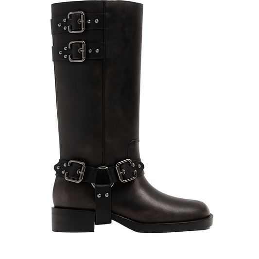Biker boots with buckles for womens.
