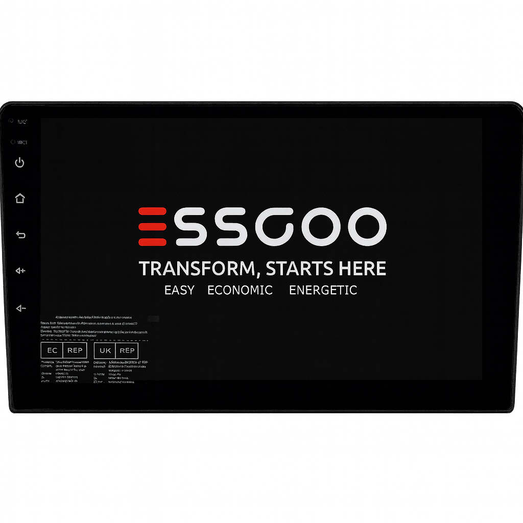 Display of a screen with 'SSGOO' branding and text on a white screen