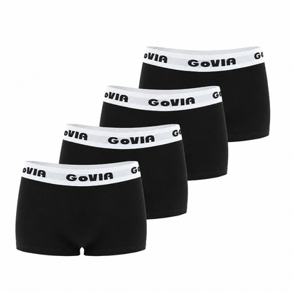 GoVIA Women's Cotton Boxer Shorts, 4-Pieces , Low Waist Sport Comfort Lingerie