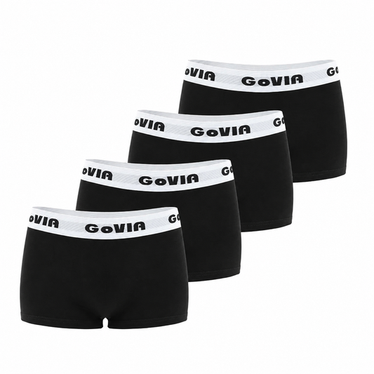 GoVIA Women's Cotton Boxer Shorts, 4-Pieces , Low Waist Sport Comfort Lingerie