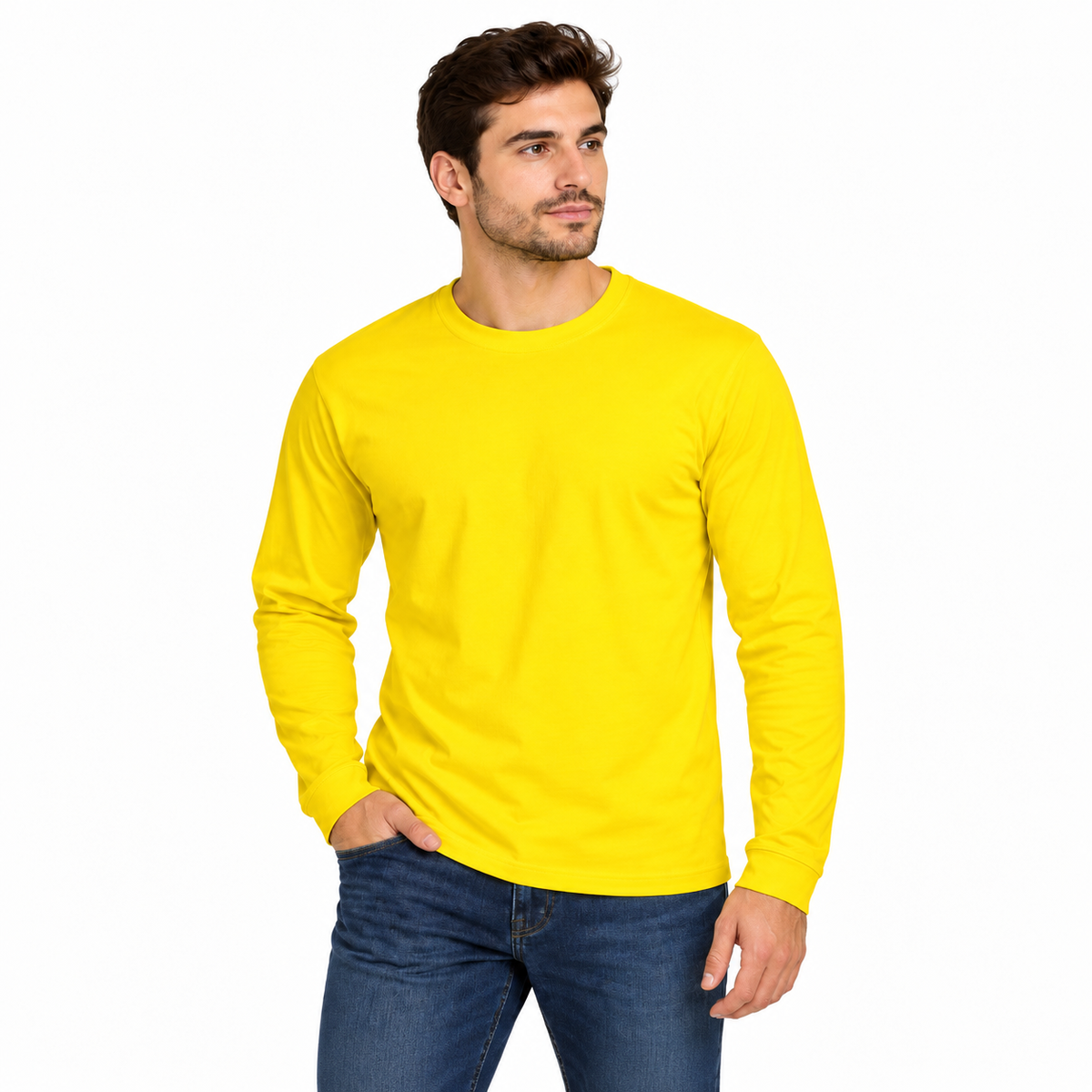 Men's Round Neck Long Sleeve Cotton T-Shirt