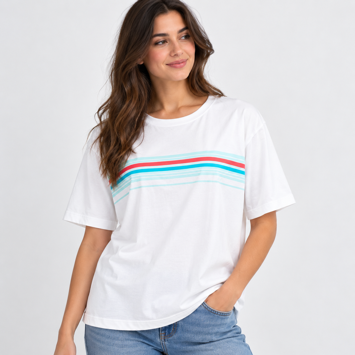 Mistral Women's Striped Short Sleeve Crop Sports T-Shirt
