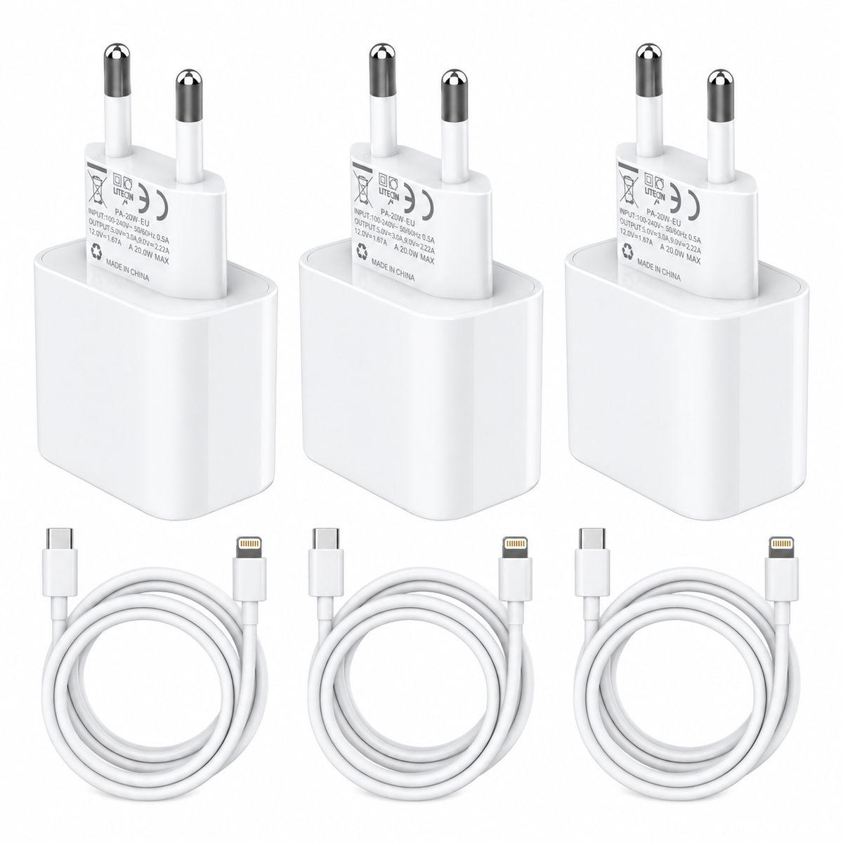 Apple 20W USB-C Fast Charger with Cable Pack of 3