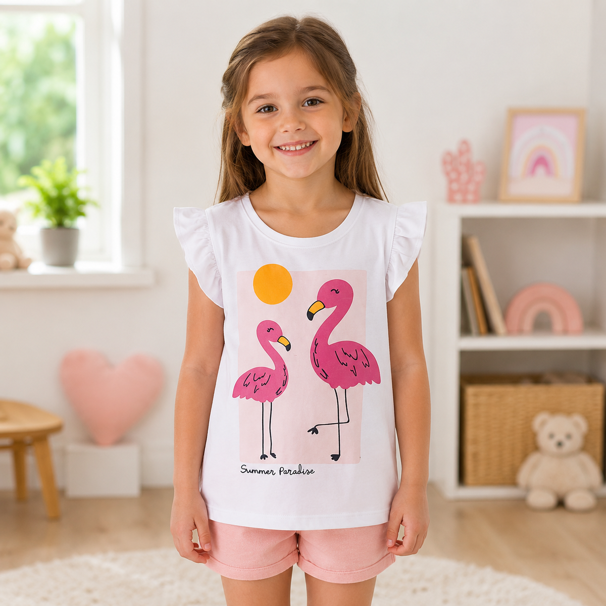 Lupilu Girls' Flamingo Cotton T-Shirt