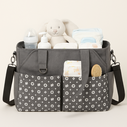 Versatile Grey Baby Stroller Travel Bag with Multiple Pockets.