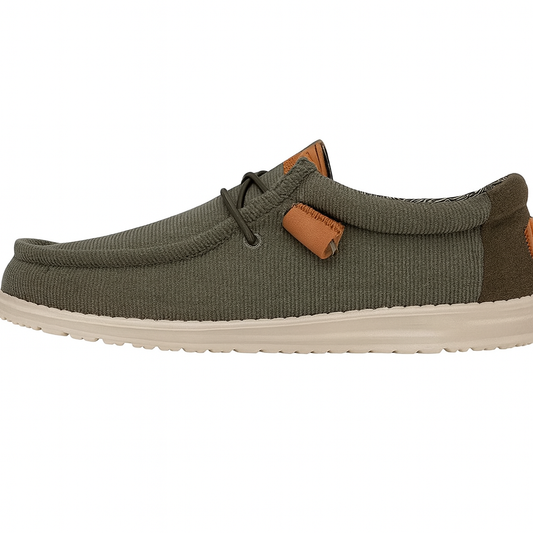 Hey Dude Waily Corduroy Urban Men's Loafers – Green, Lightweight Comfort