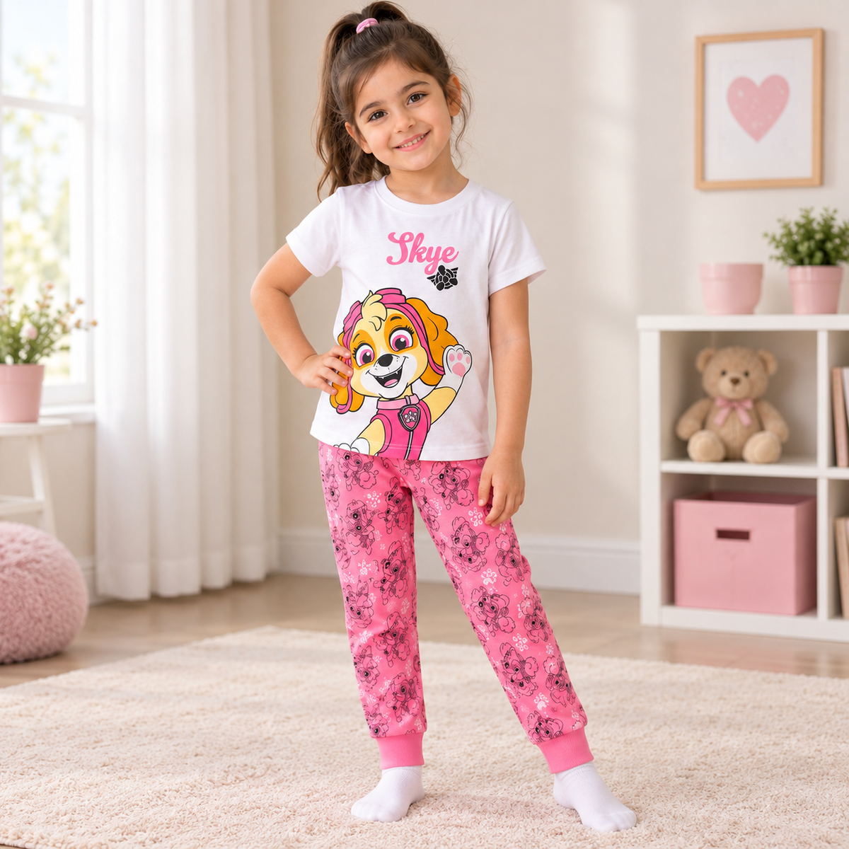Paw petrol Girls' Cotton T-Shirt and Trousers Set
