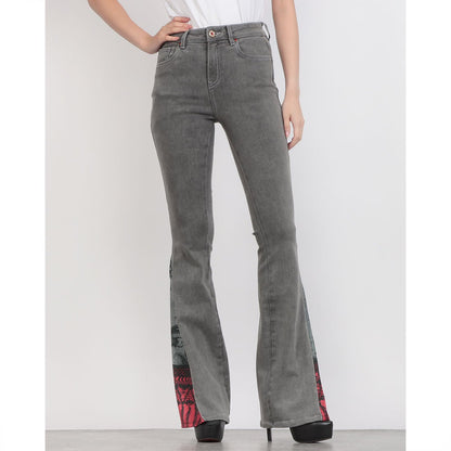 Denny Rose Women's Black High Waist Flare Denim Jeans with Print Detail