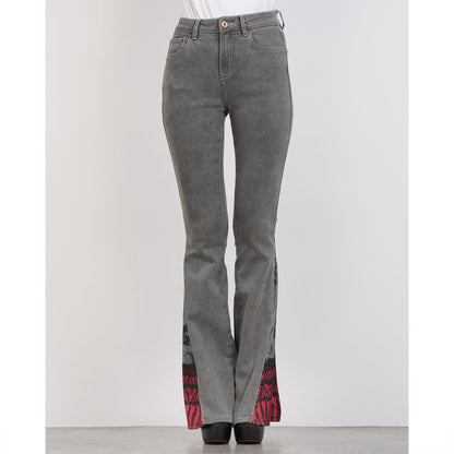 Denny Rose Women's Black High Waist Flare Denim Jeans with Print Detail