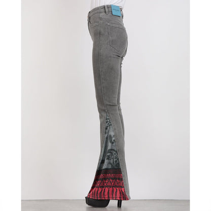 Denny Rose Women's Black High Waist Flare Denim Jeans with Print Detail