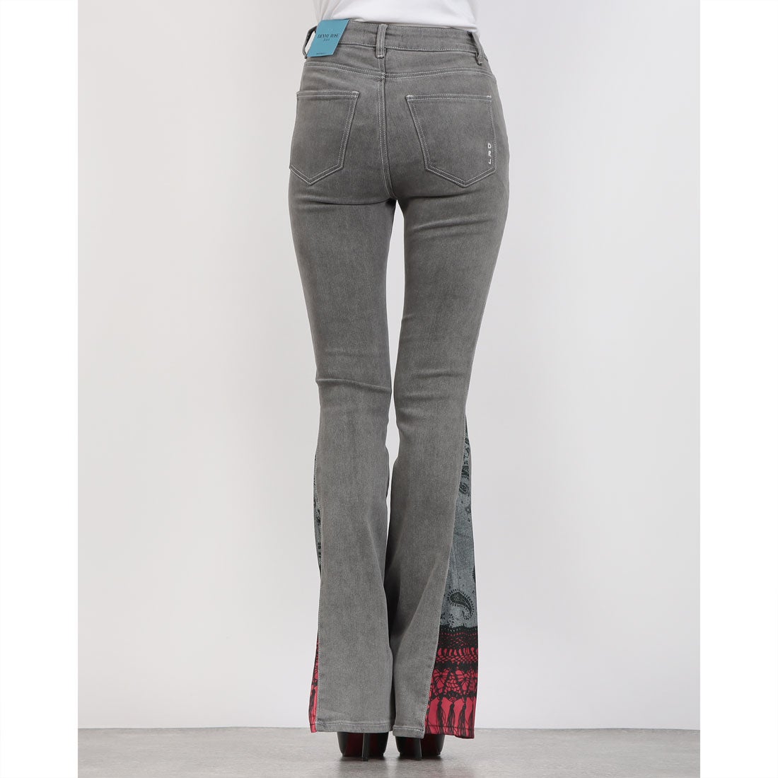 Denny Rose Women's Black High Waist Flare Denim Jeans with Print Detail