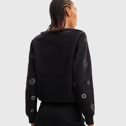 Desigual Women's Black Embroidered Crewneck Sweatshirt: Chic Cotton-Blend Comfort