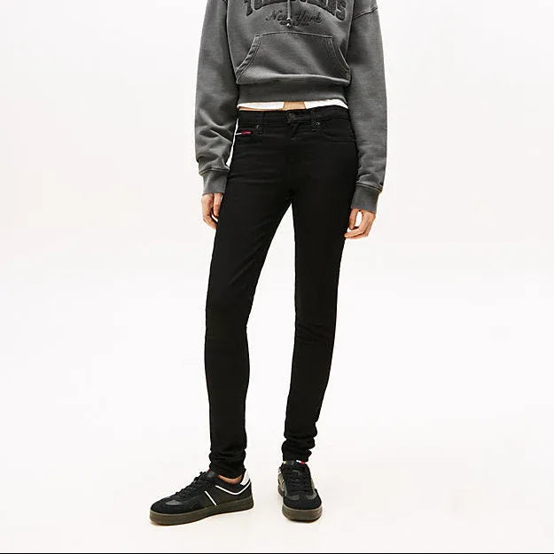 Tommy Jeans Nora Mid-Rise Skinny Black Jeans: Flexible Comfort, Sustainable Cotton Denim - Gomix Brands Outlet
