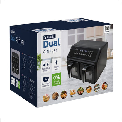 BluMill Dual Basket Air Fryer XXL with Viewing Window, Sync-Finish
