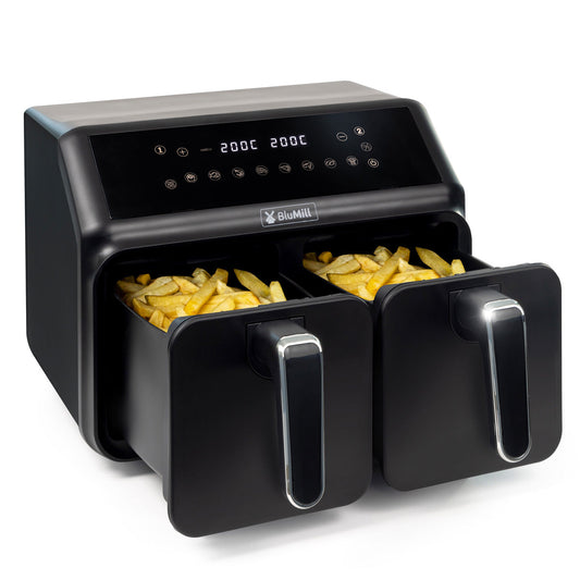 BluMill Dual Basket Air Fryer XXL with Viewing Window, Sync-Finish