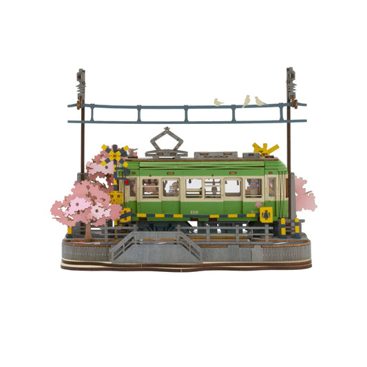 Enchanting Sakura Journey TGS02 Wooden 3D Tram Model Kit with LED Lights