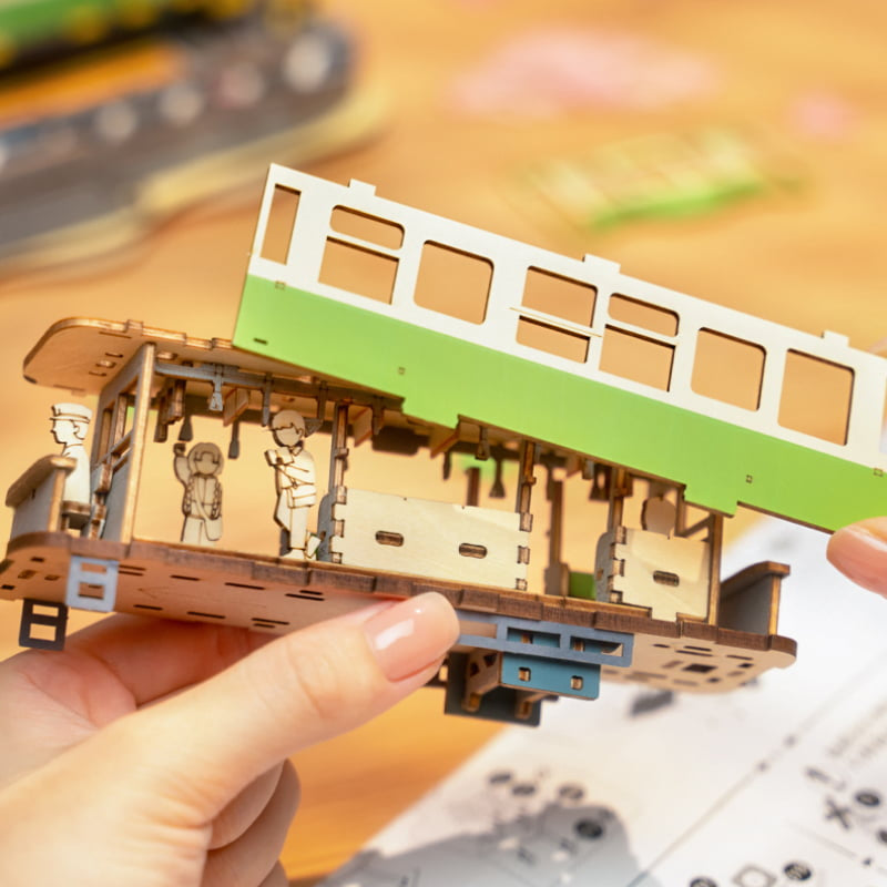 Enchanting Sakura Journey TGS02 Wooden 3D Tram Model Kit with LED Lights