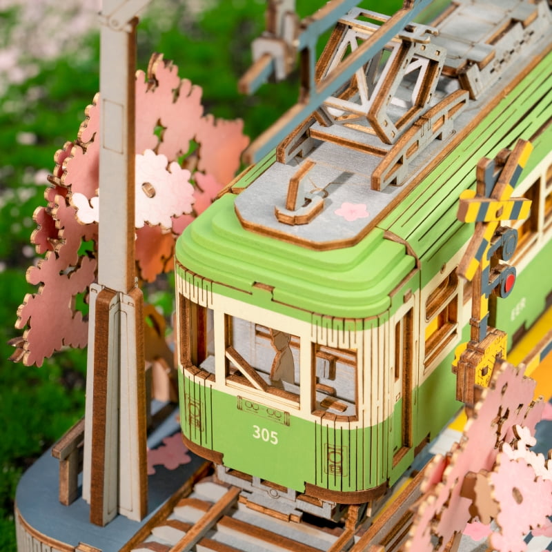 Enchanting Sakura Journey TGS02 Wooden 3D Tram Model Kit with LED Lights