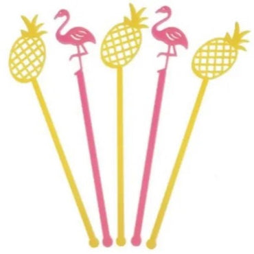Tropical Swizzle Sticks Flamingo Pineapple Cocktail Stirrer Pack