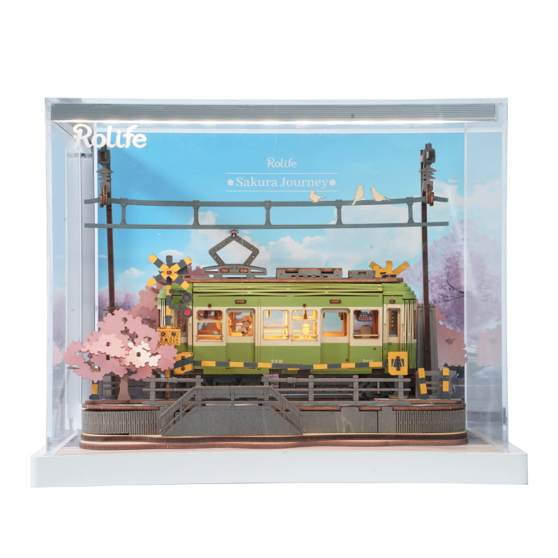 Enchanting Sakura Journey TGS02 Wooden 3D Tram Model Kit with LED Lights