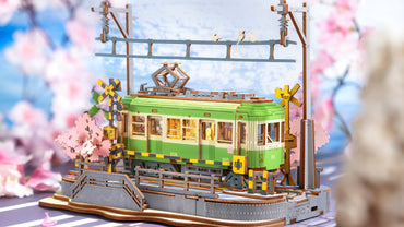 Enchanting Sakura Journey TGS02 Wooden 3D Tram Model Kit with LED Lights