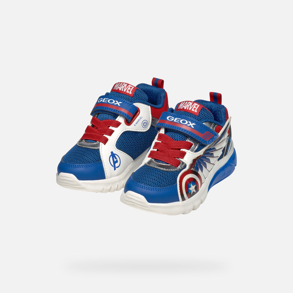 Geox Ciberdron Junior Boys' Marvel Avengers Light-Up Sneakers - Blue/Red