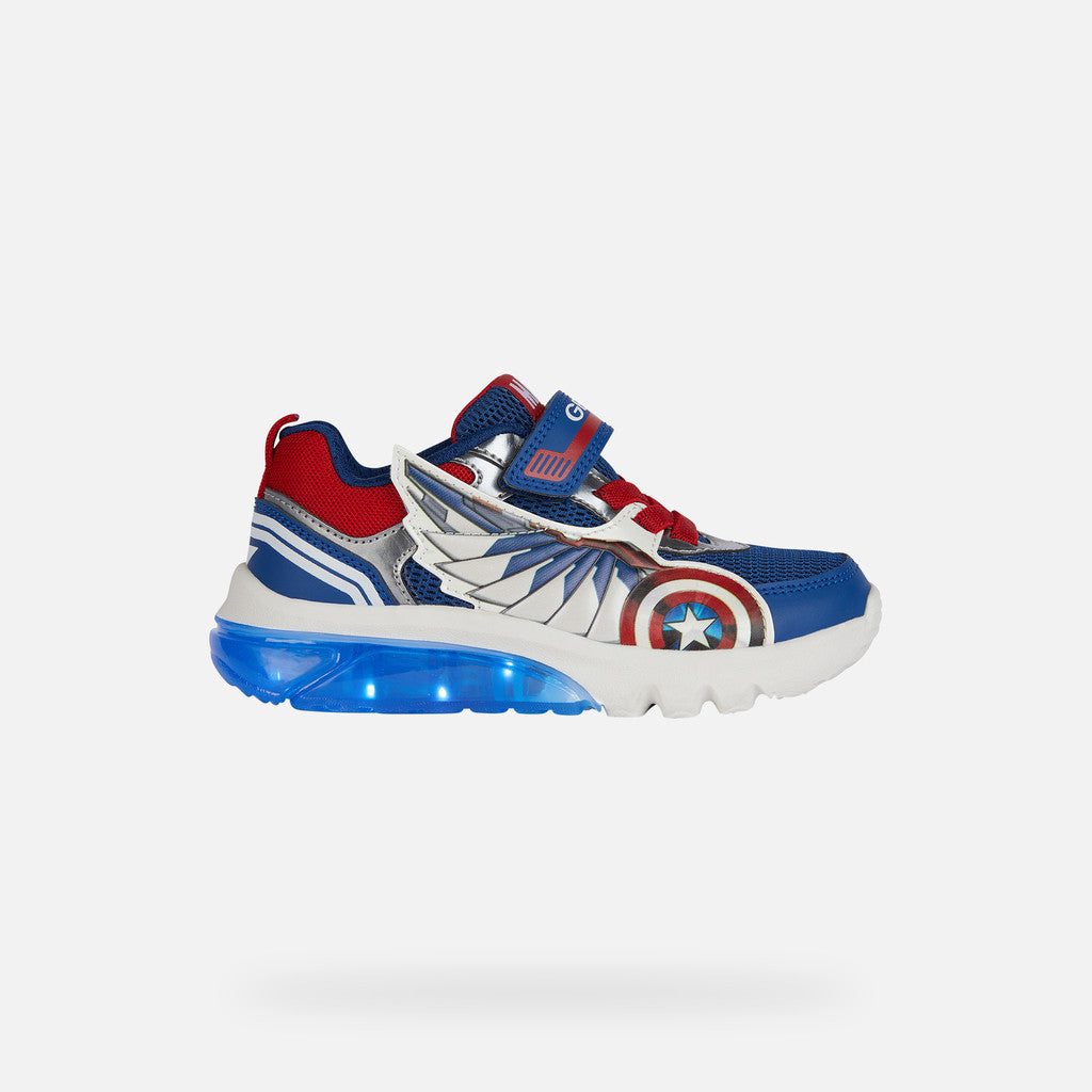 Geox Ciberdron Junior Boys' Marvel Avengers Light-Up Sneakers - Blue/Red