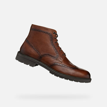 Geox Men's Walk Pleasure C Light Brown Leather Ankle Boots - Breathable, Cushioned