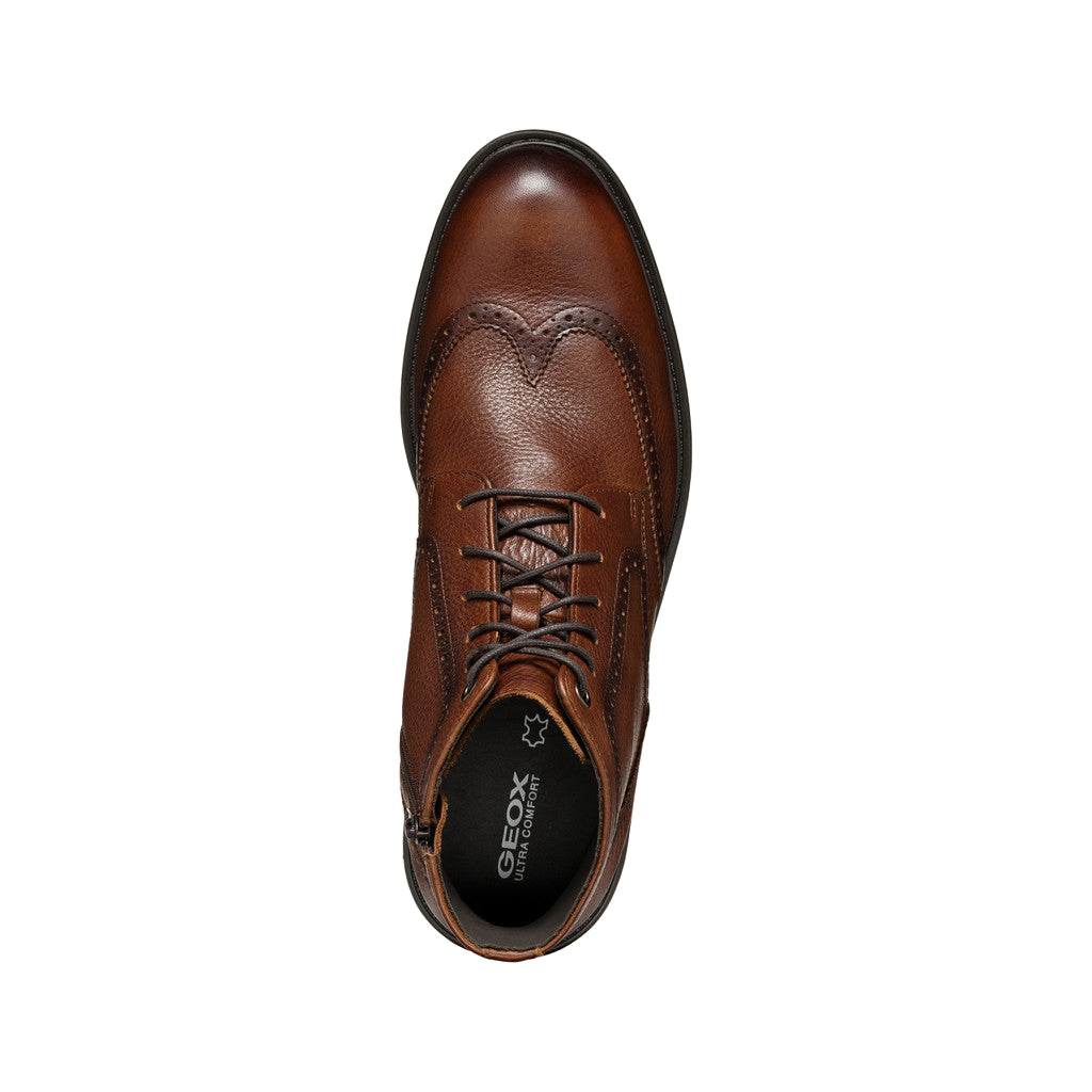 Geox Men's Walk Pleasure C Light Brown Leather Ankle Boots - Breathable, Cushioned