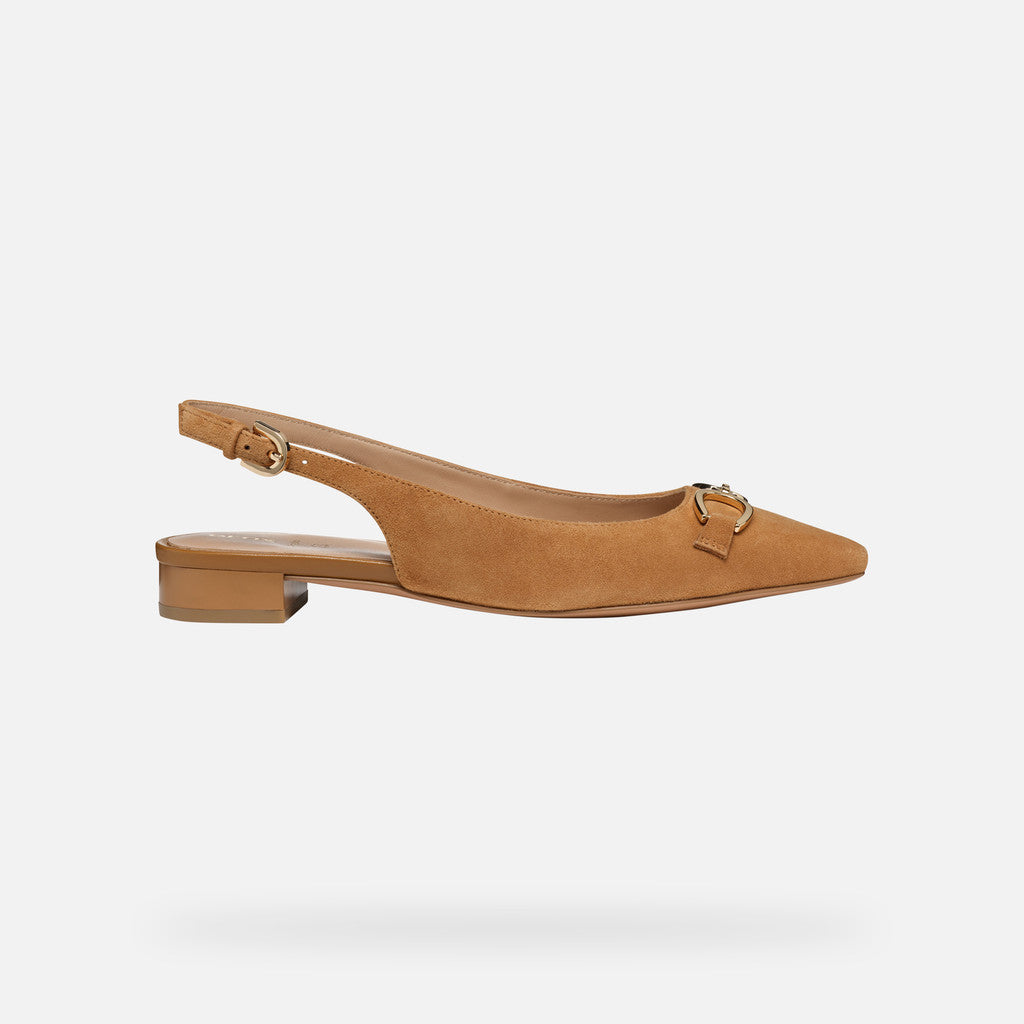 Geox Giselda15 Women's Cognac Suede Low Heel Slingback Ballet Flats