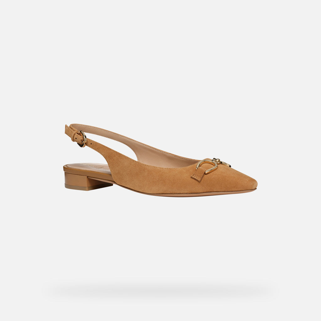 Geox Giselda15 Women's Cognac Suede Low Heel Slingback Ballet Flats