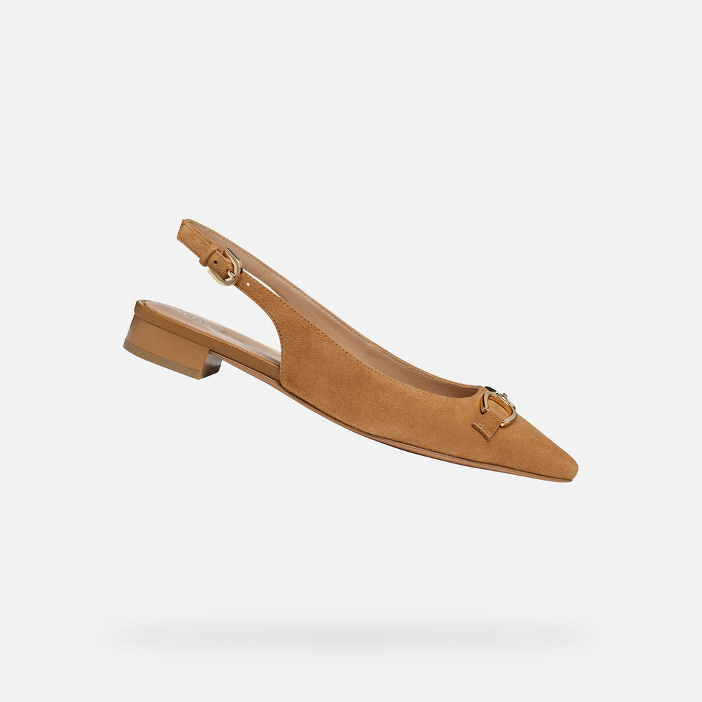 Geox Giselda15 Women's Cognac Suede Low Heel Slingback Ballet Flats