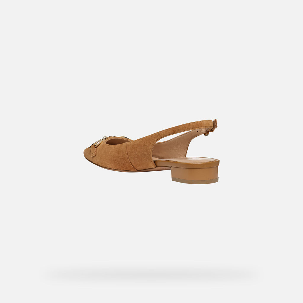 Geox Giselda15 Women's Cognac Suede Low Heel Slingback Ballet Flats