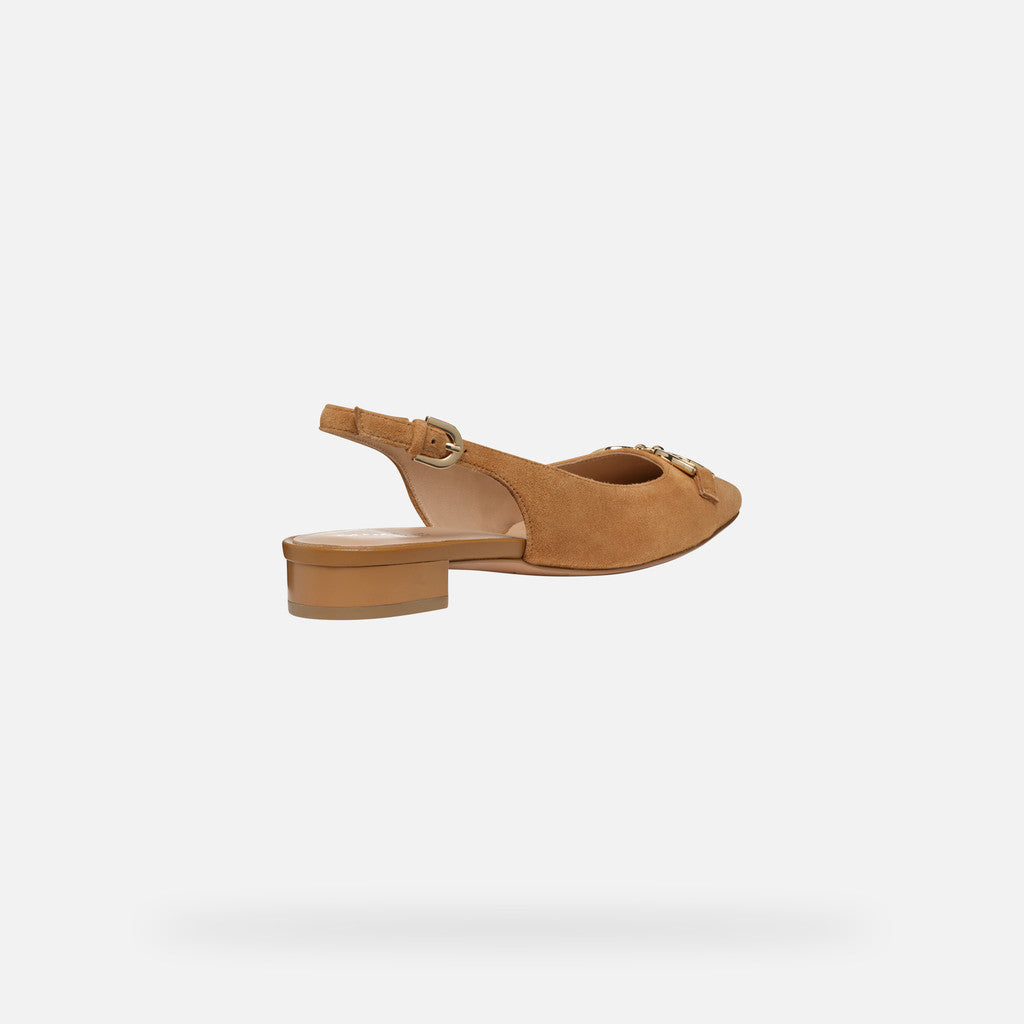 Geox Giselda15 Women's Cognac Suede Low Heel Slingback Ballet Flats