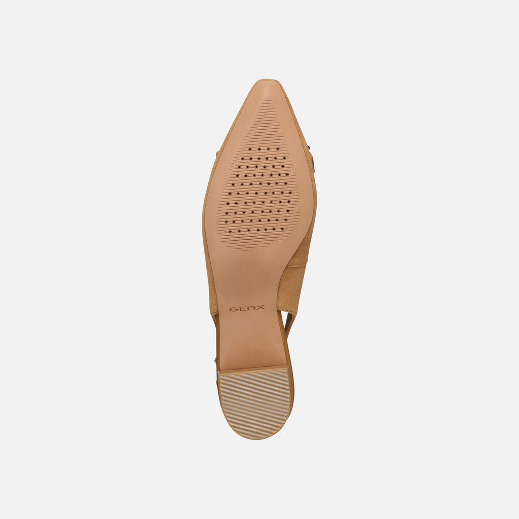 Geox Giselda15 Women's Cognac Suede Low Heel Slingback Ballet Flats