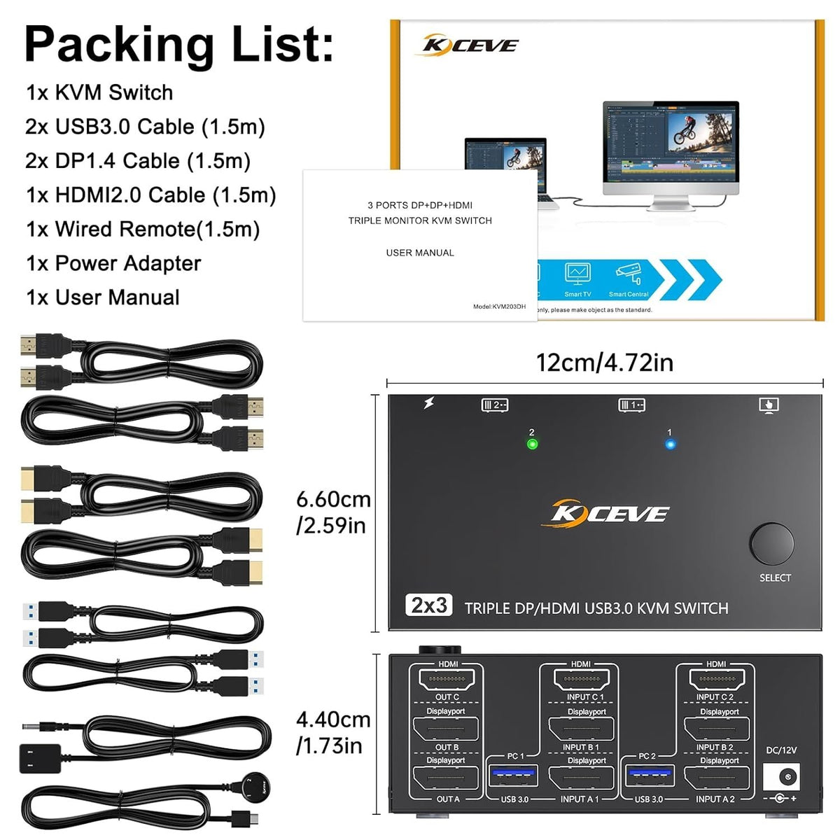 Triple Monitors KVM Switch KC-KVM203DH