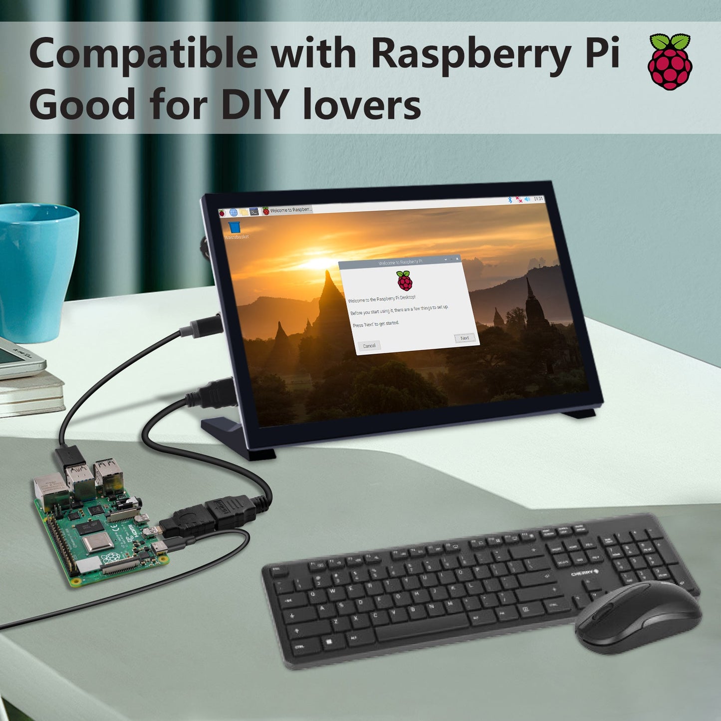52Pi EP-0183 10.1 Inch IPS Portable Monitor 1024x600 60Hz HDMI USB-C for Raspberry Pi Windows PC
