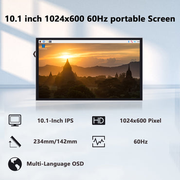 52Pi EP-0183 10.1 Inch IPS Portable Monitor 1024x600 60Hz HDMI USB-C for Raspberry Pi Windows PC