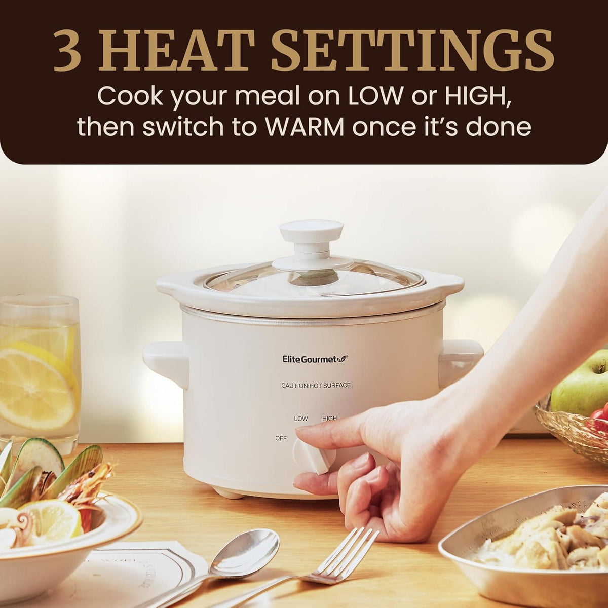 Elite Gourmet MST-250XW Electric Slow Cooker Ceramic Pot 1.5 Quart