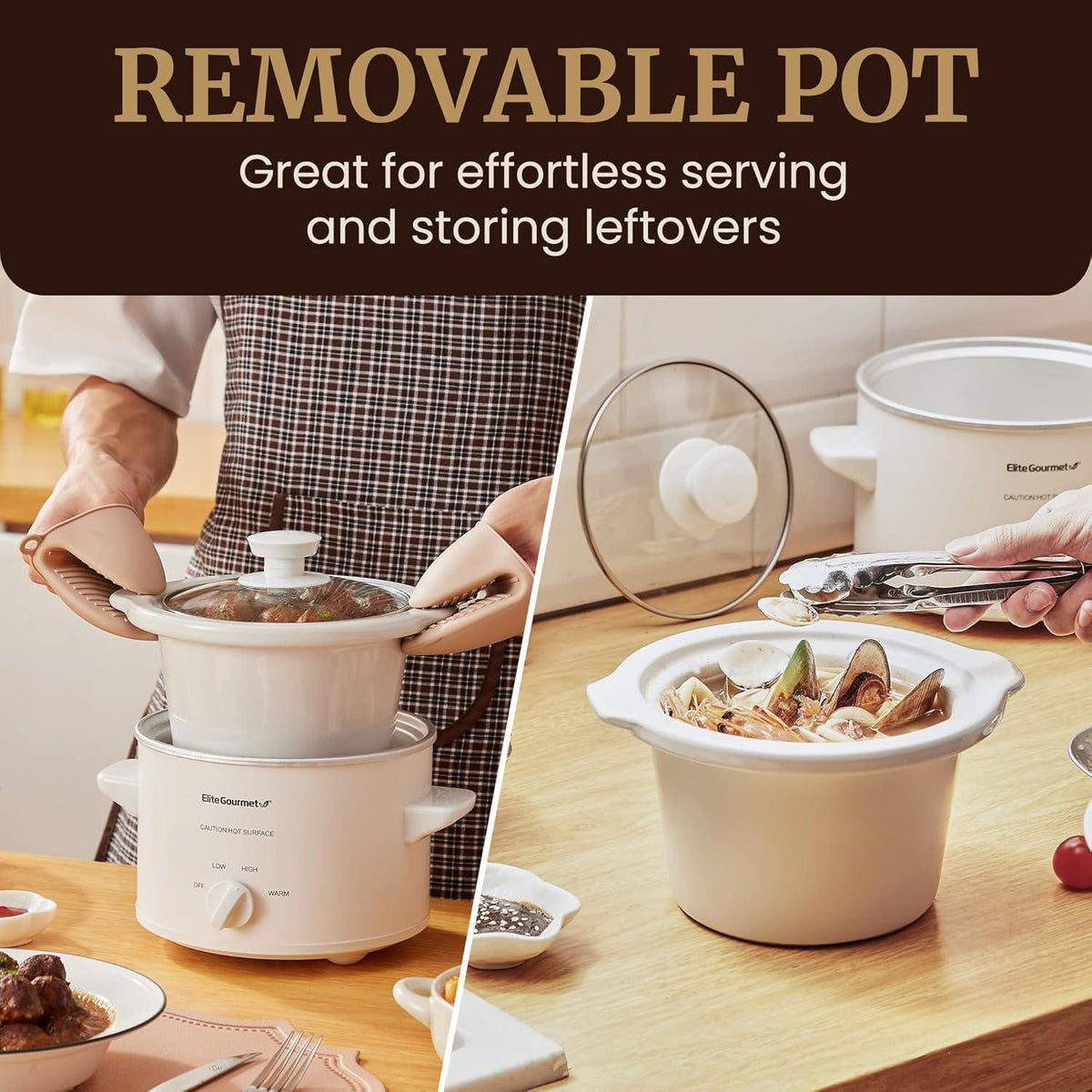 Elite Gourmet MST-250XW Electric Slow Cooker Ceramic Pot 1.5 Quart