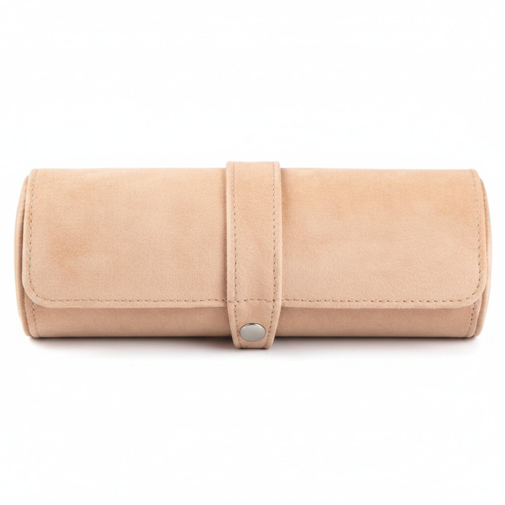 Beżowe Aksamitne Etui Na Zegarek Owalne 21 x 7.8 x 8 cm