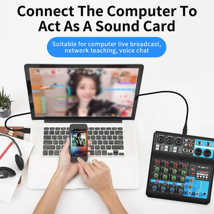 Professional 5-Channel USB Audio Mixer with High/Low Tone Controls