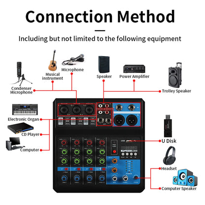Professional 5-Channel USB Audio Mixer with High/Low Tone Controls