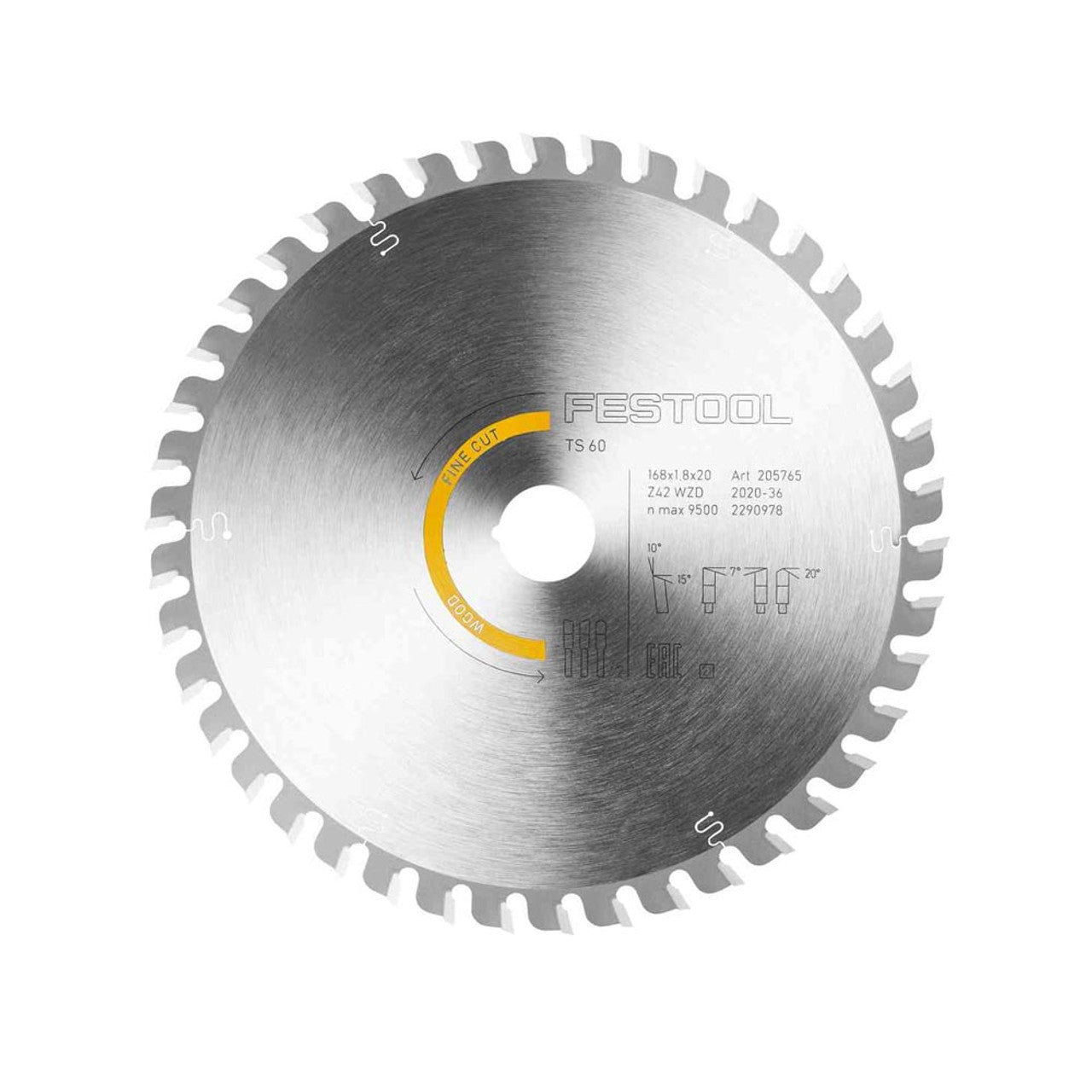 Festool 205765 6.6-inch 42T Fine Wood Carbide Saw Blade for Precision Cuts