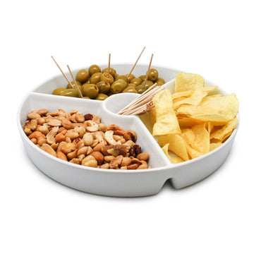 Durable White Porcelain Divided Snack Plate for Appetizers and Party Serving