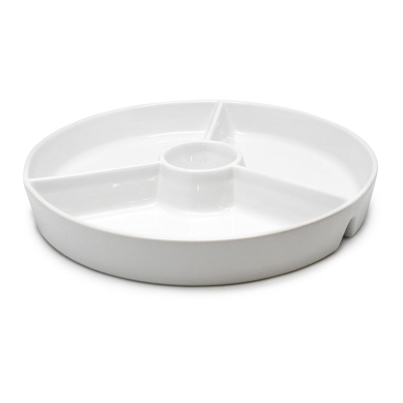 Durable White Porcelain Divided Snack Plate for Appetizers and Party Serving