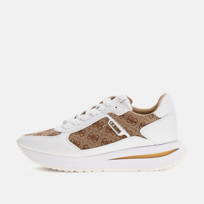 GUESS Women's Energy 4G Logo Faux Leather Running Shoes, Beige, Athletic Style