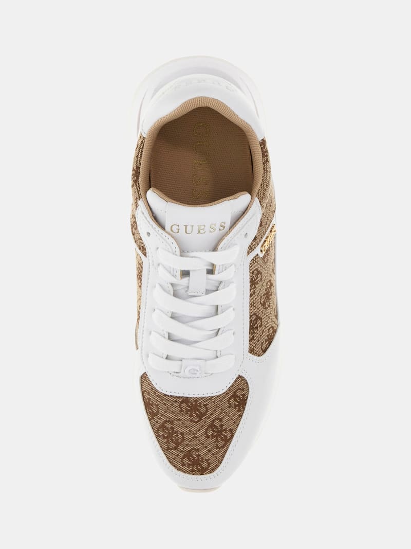GUESS Women's Energy 4G Logo Faux Leather Running Shoes, Beige, Athletic Style